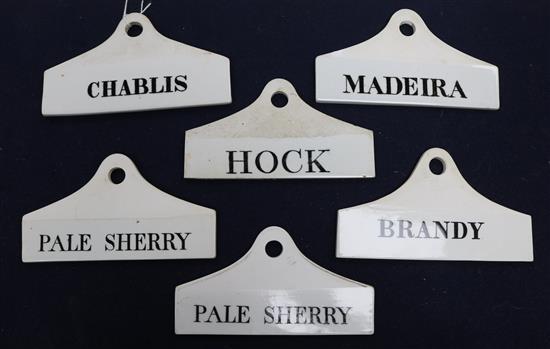 Five Farrow & Jackson, London creamware bin labels, late 19th century,